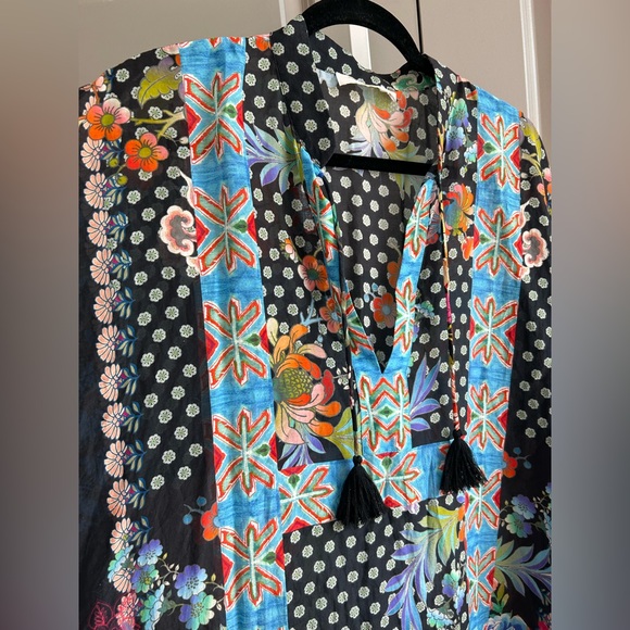 Johnny Was Dreamer Long Kaftan Maxi Dress Boho Floral Silk Blend Size L - Picture 5 of 10